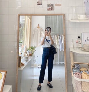 Quần jeans cạp cao ống đứng