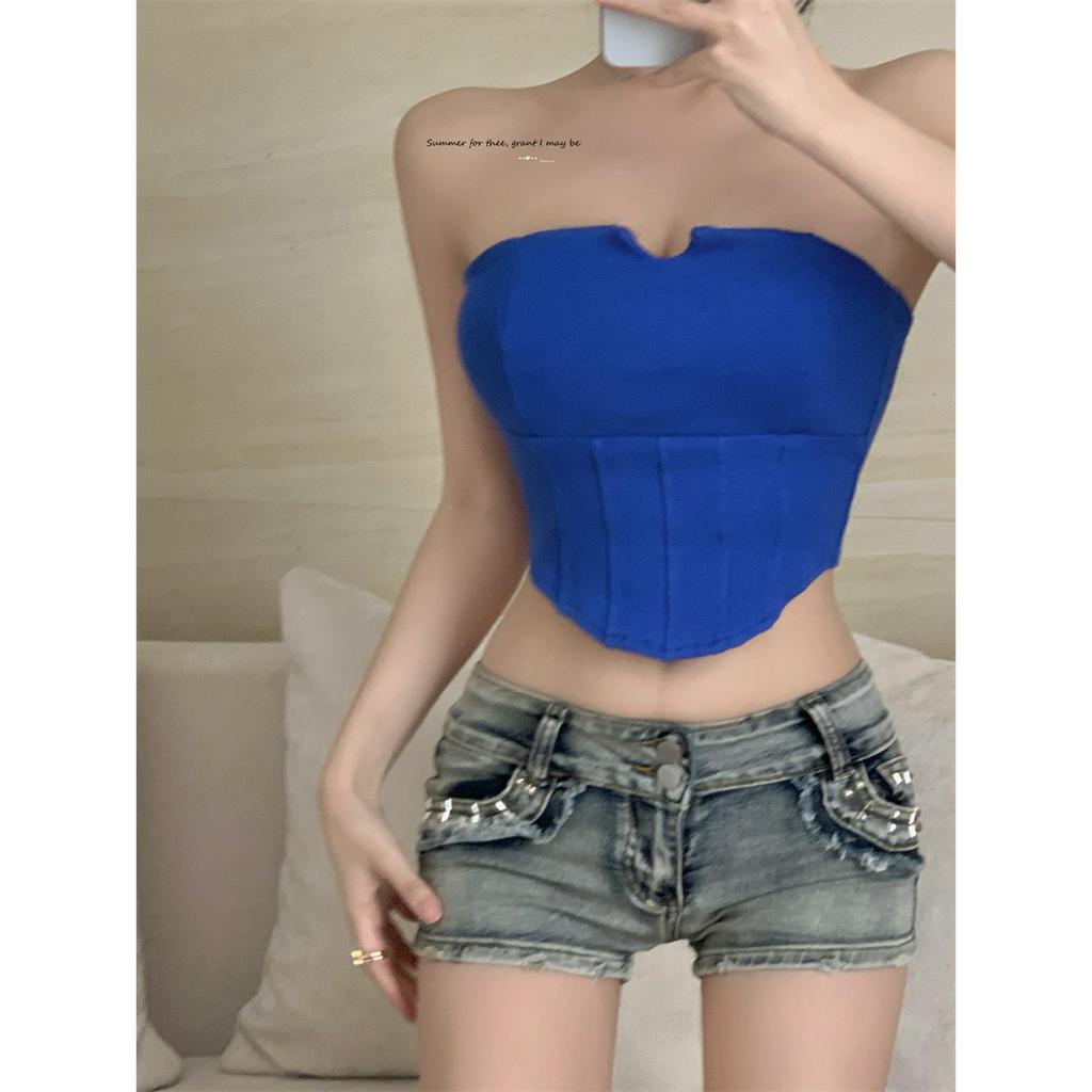 QADCOL Áo Lót Không Dây Kiểu Xương Cá Dáng Ngắn Thời Trang Mùa Hè Quyến Rũ Cho Nữ