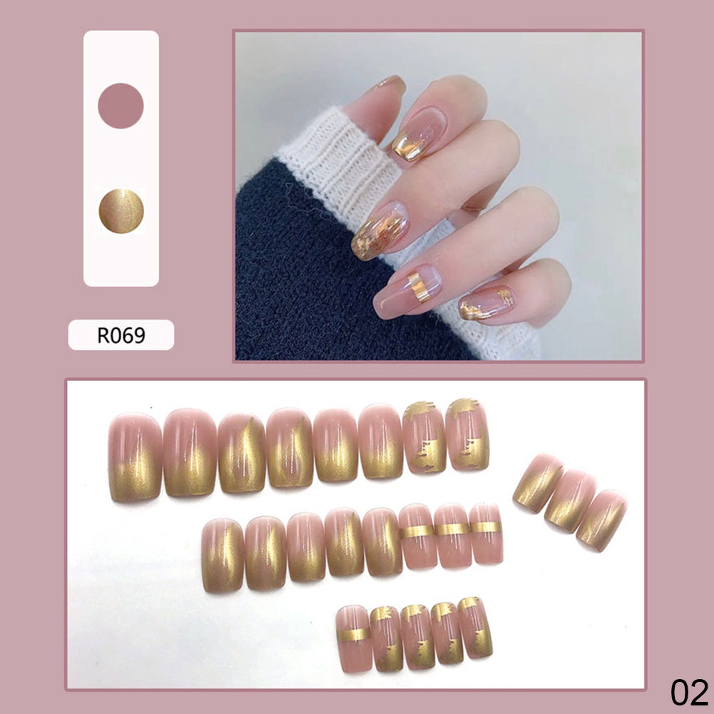 Set 24 Móng Tay Giả Trang Trí Họa Tiết Hoa Cúc Xinh Xắn