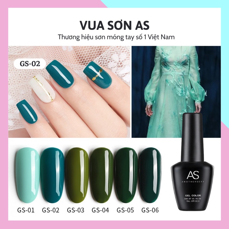 Sơn móng tay gel AS dùng máy hơ tone xanh rêu xanh cổ vịt VUA SƠN AS mã GS 15ml