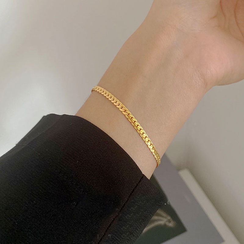 Vòng tay thép titan mạ vàng 18K đơn giản phong cách Hàn Quốc dễ phối đồ sành điệu cho nữ