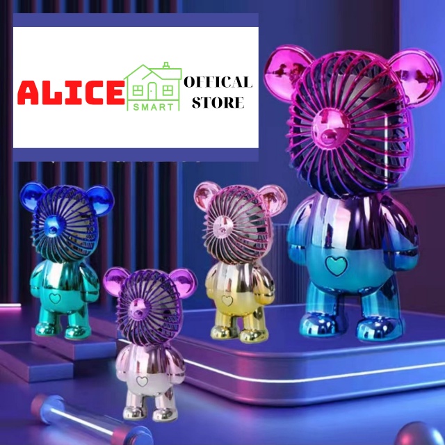 Quạt mini cầm tay hình gấu đáng yêu sạc Usb để bàn, làm quà tặng trang trí dễ thương - Alice store