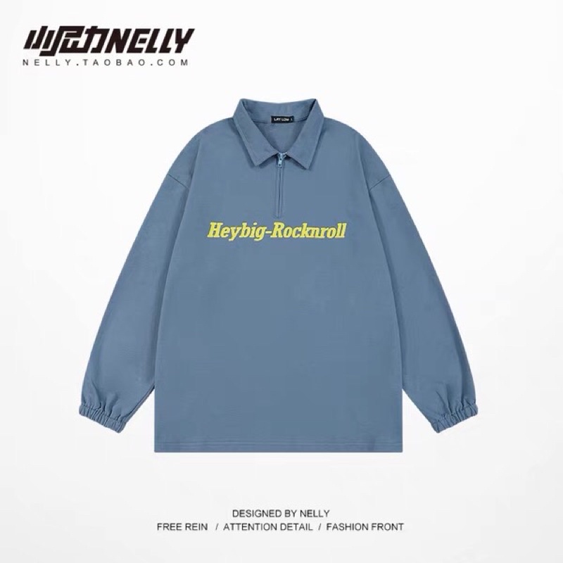 Áo sweater polo nỉ da cá sale (có sẵn) chữ vàng rocknroll