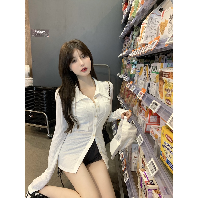 Áo Sơ Mi Tay Dài Dáng Ôm Quyến Rũ Dễ Phối Đồ Thời Trang Hàn Quốc