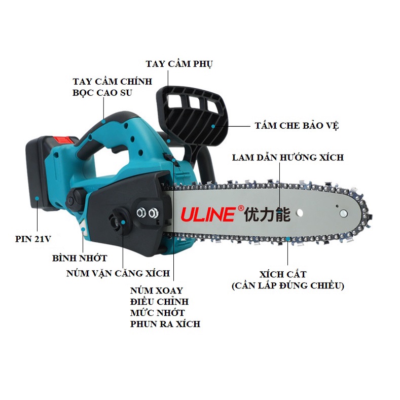 SV Cưa xích chạy pin 18V - 21V không chổi than lam xích 12inch