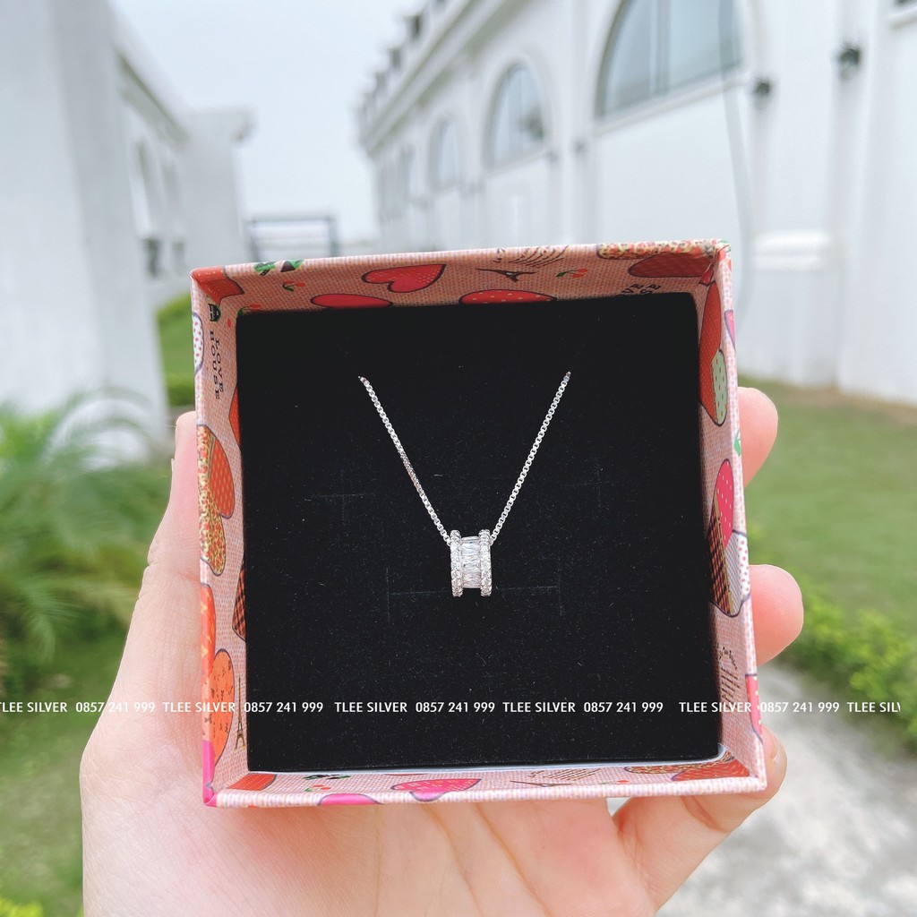 Dây chuyền bạc Tlee, Vòng cổ mặt hộp nạm đá mẫu HOT - TleeJewelry