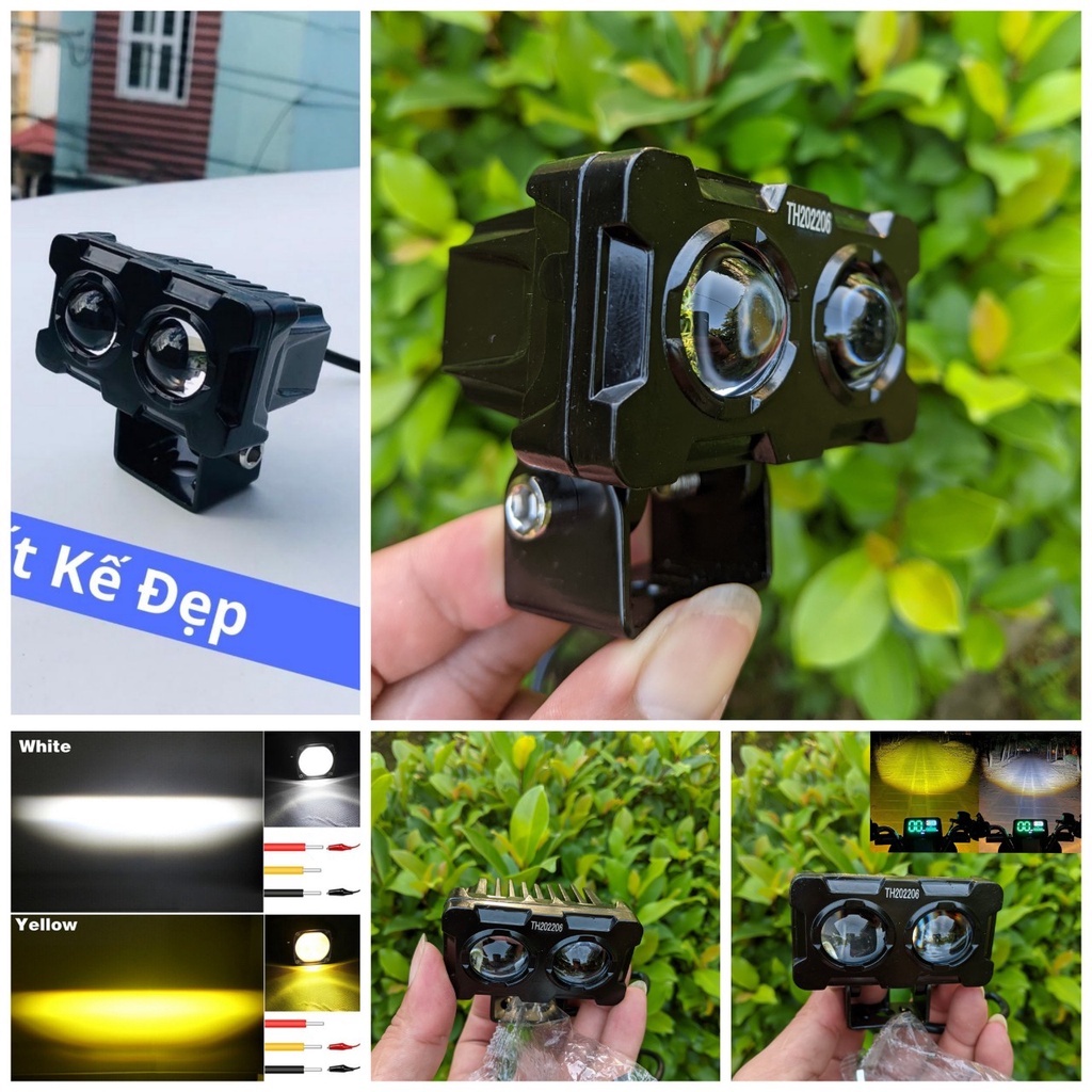 Đèn trợ sáng bi cầu X25 Pro 2 mắt xe máy ô tô siêu sáng 45W chế độ cốt vàng pha trắng hàng cao câp dành cho khách víp