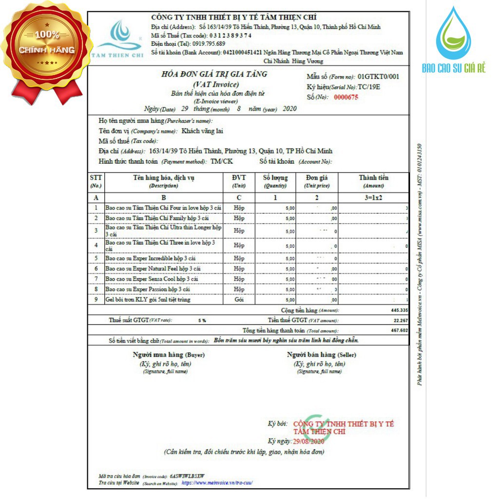 [BCS] [Chính Hãng] Bao cao su Tâm Thiện Chí mỏng trơn 52MM túi 3 chiếc