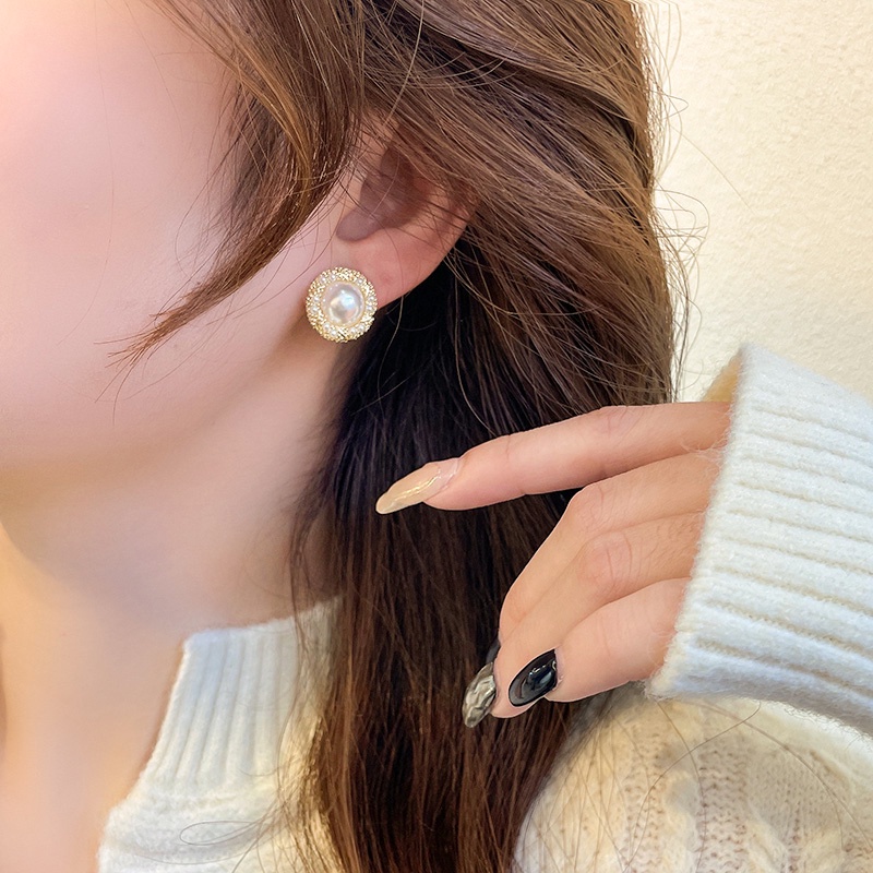 Khuyên Tai Hợp Kim Đính Ngọc Trai Tròn Thời Trang