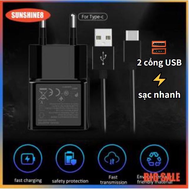 Củ Sạc Nhanh  Củ sạc 2 cổng USB dòng điện 5V 1A kết nối ổ cắm EU US cho Android