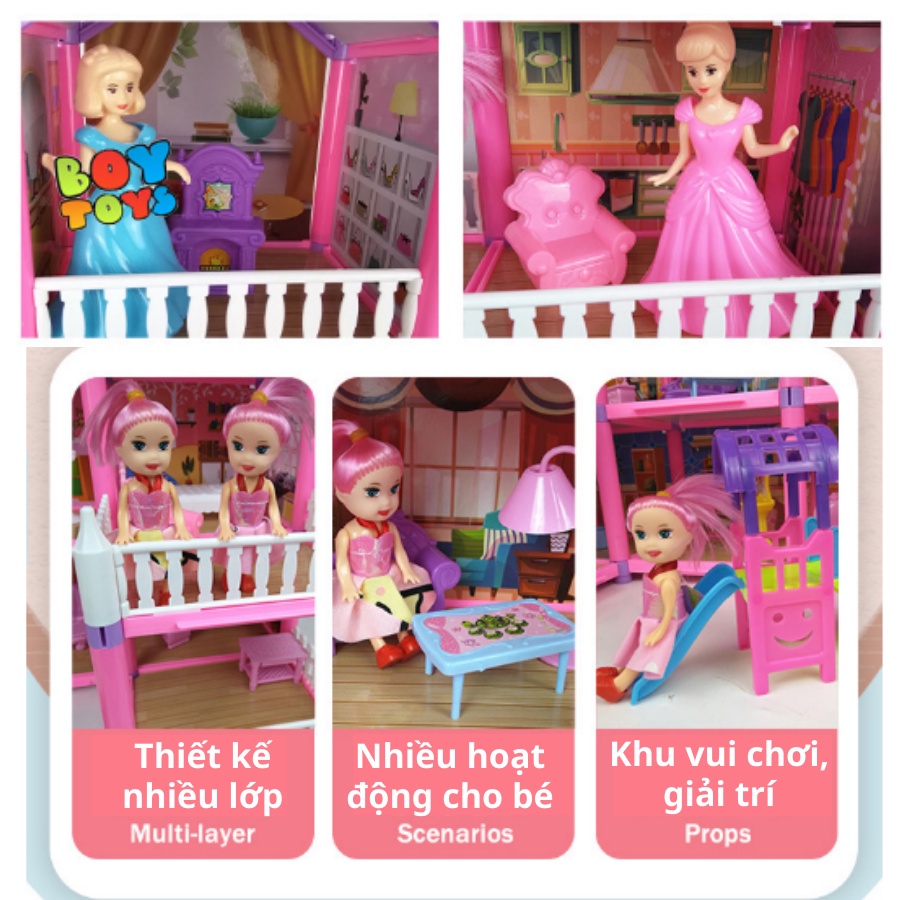 Đồ chơi biệt thự lắp ráp lâu đài công chúa màu hồng đáng yêu, quà tặng xinh xắn cho bé