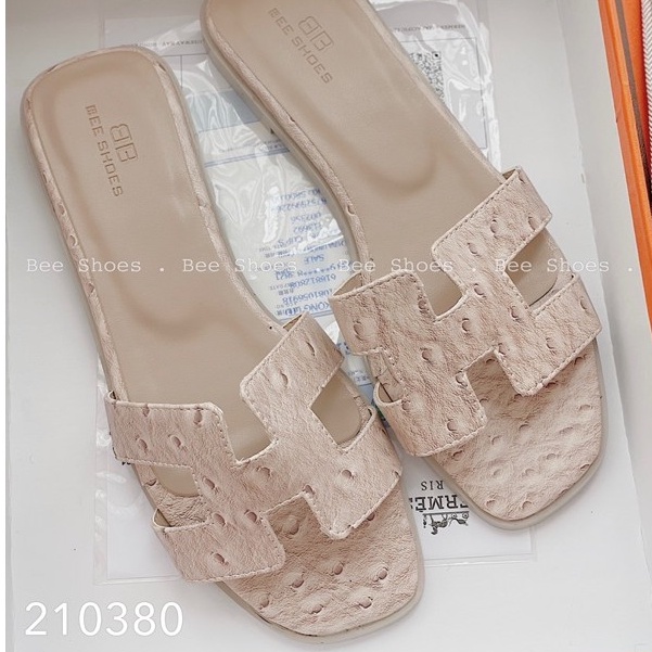 BEESHOES - DÉP NỮ MŨI VUÔNG QUAI NGANG CHỮ H - DÉP NỮ MŨI VUÔNG QUAI NGANG ĐẾ BỆT SẴN MÀU ĐEN - TRẮNG - GHI - NÂU 210380