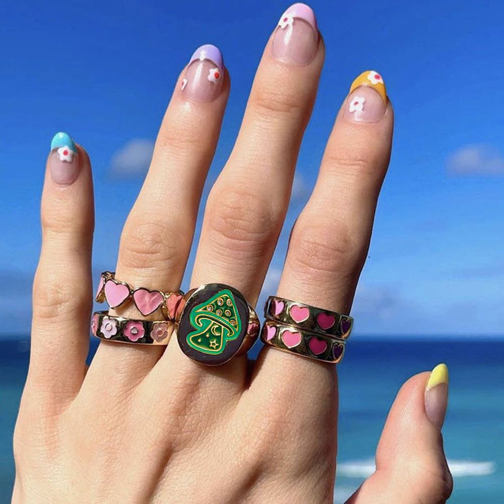 Nhẫn Đeo Ngón Tay Hình Cây Nấm / Trái Tim Thời Trang Cho Nam Và Nữ