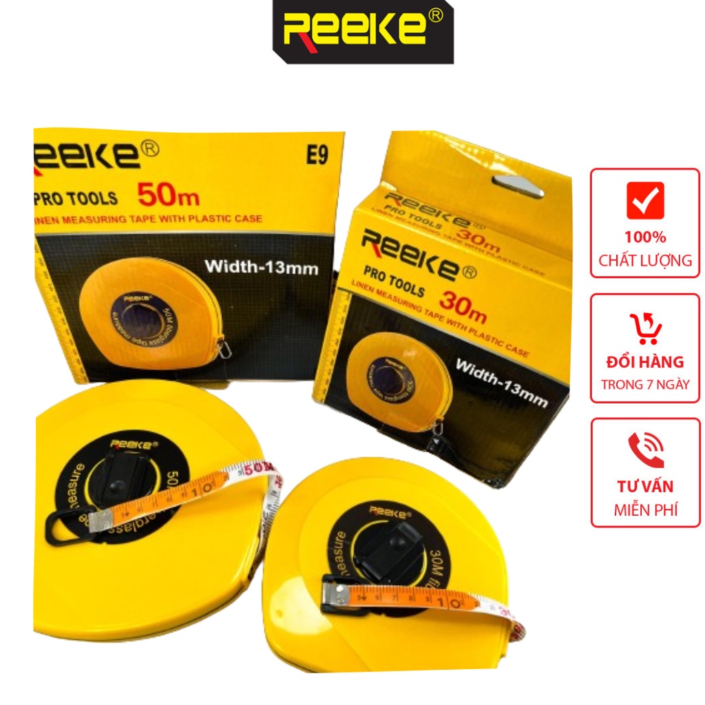 Thước dây cuộn 30m, 50m - Thước cuộn, thước vải, thước đo, thước mét, thước thổ E8 cao cấp Reeke