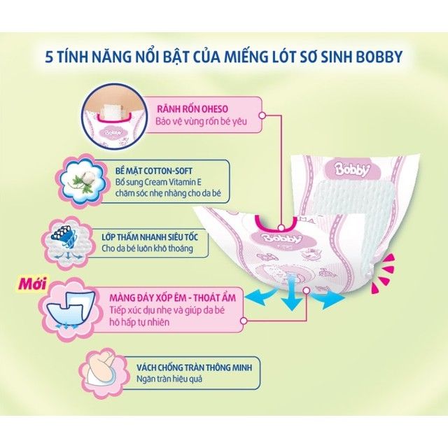 Tã dán sơ sinh Bopby xs 38 miếng(cộng miếng)(\u003c5kg)