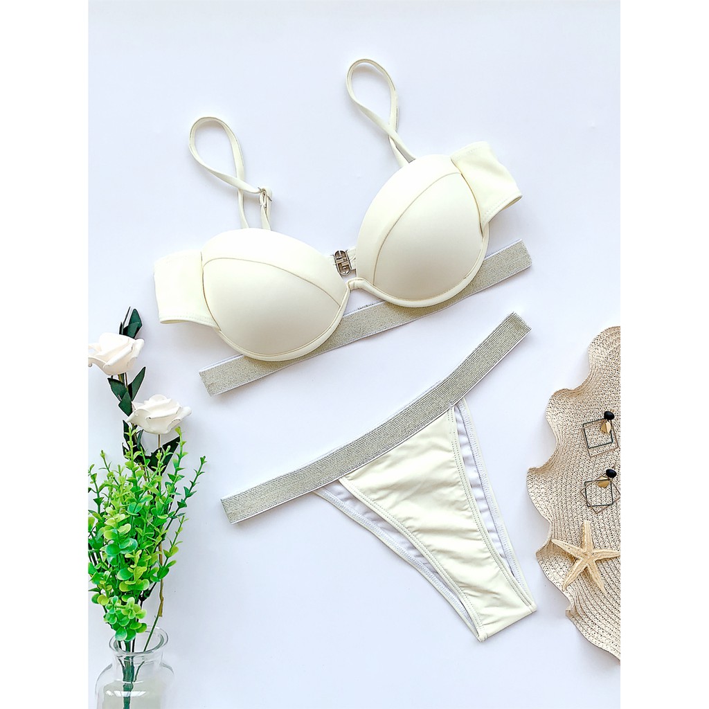 [BKN1340] &lt;ÂU&gt; SET BIKINI TRẮNG NGÀ VIỀN NHŨ (CÓ GỌNG)