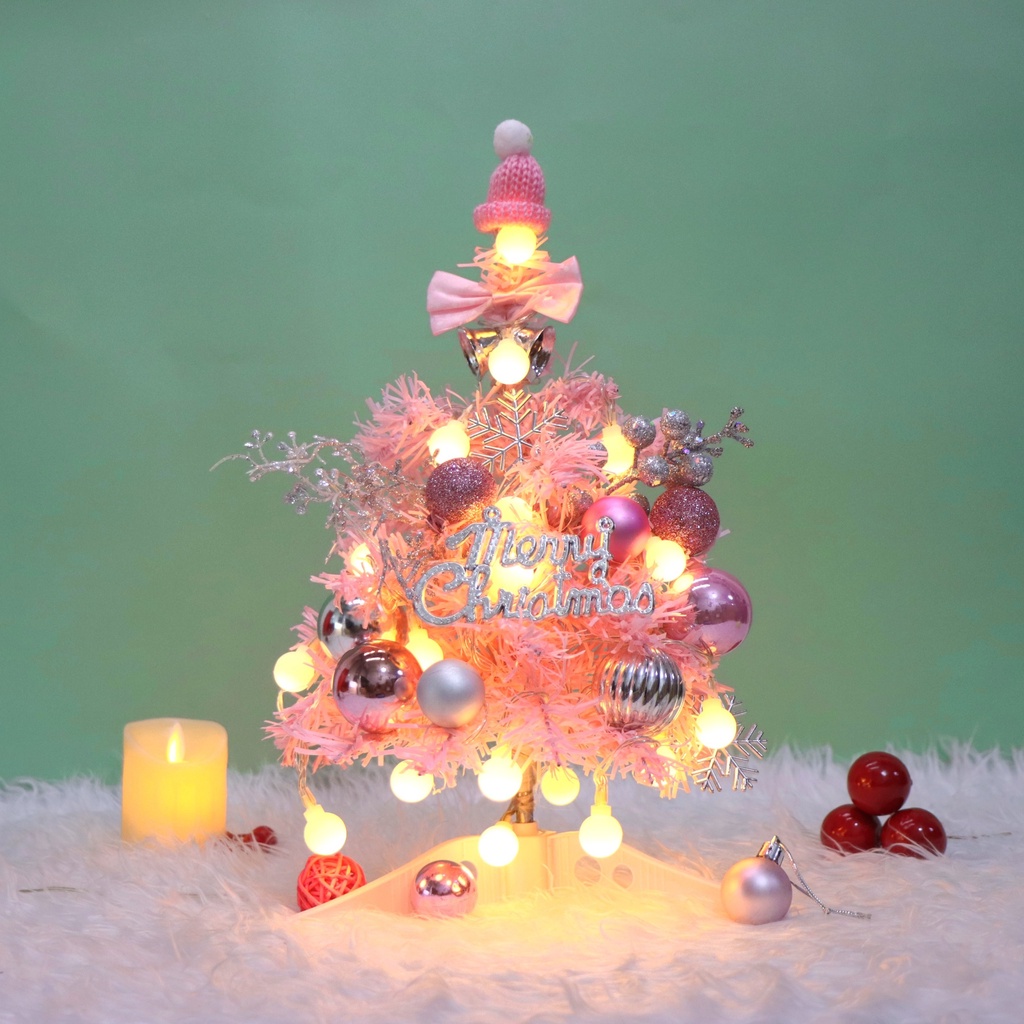 Cây Thông Hồng Nhí Sang Trọng Full Phụ Kiện TH04 Để Bàn Trang Trí Giáng Sinh 30cm