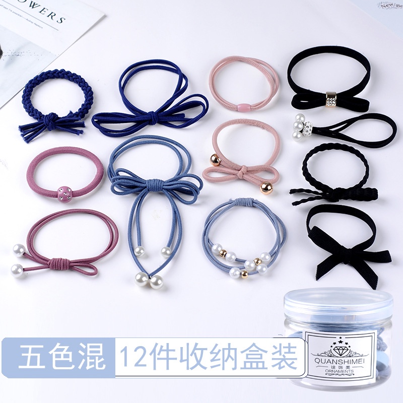 Set 12 Dây Thun Cột Tóc Đơn Giản Thời Trang Hàn Quốc Cho Nữ