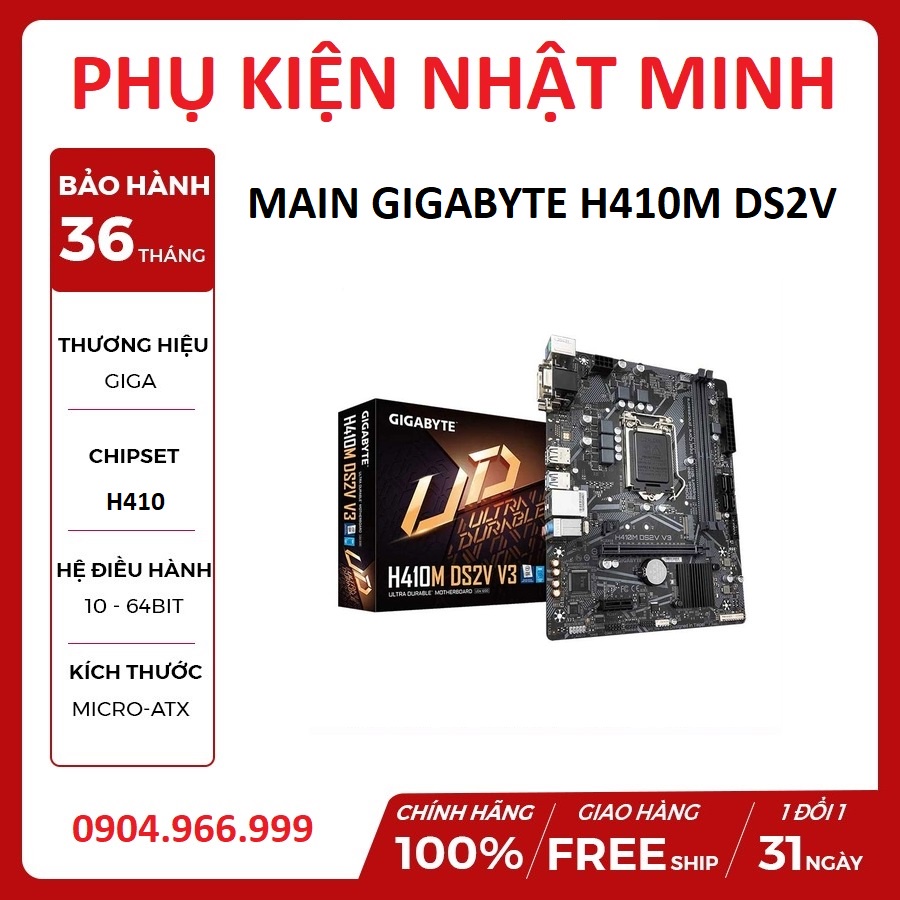 Main gigabyte H410M DS2V / Asus H410M-K (Chipset Intel H410/ Socket LGA1200/ VGA onboard) chính hãng BH 36 tháng