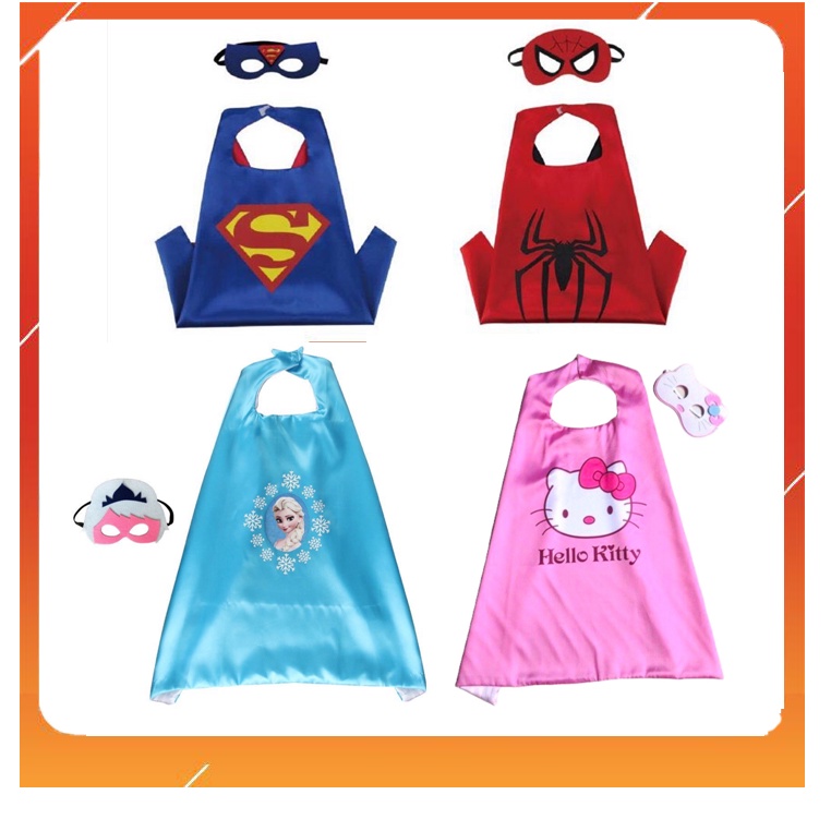 Áo choàng Siêu nhân Superman, Người nhện, công chúa Elsa, Hello Kitty có kèm mặt nạ