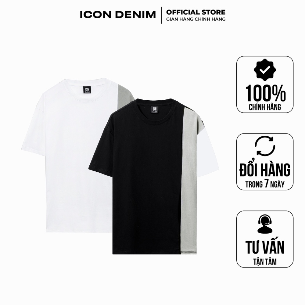 Áo thun nam tay ngắn ICON DENIM form Oversize Basic color block chất liệu Cotton cao cấp thoáng mát ATEC0008