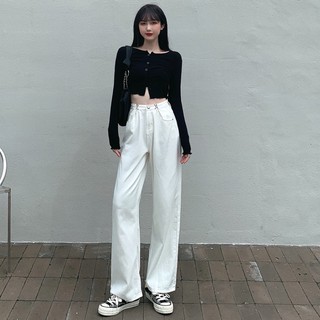 Quần bò ống rộng nữ cạp cao quần jeans ống rộng lưng cao vải bò dày đẹp không giãn Emlyshop