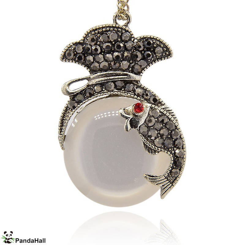 Set 2 Mặt Dây Chuyền Nửa Hình Tròn Bằng Hợp Kim Bạc Cổ Điển Đính Đá Có Lỗ Siêu Nhỏ 1.5mm Cho Cá Chép 43x28x9mm