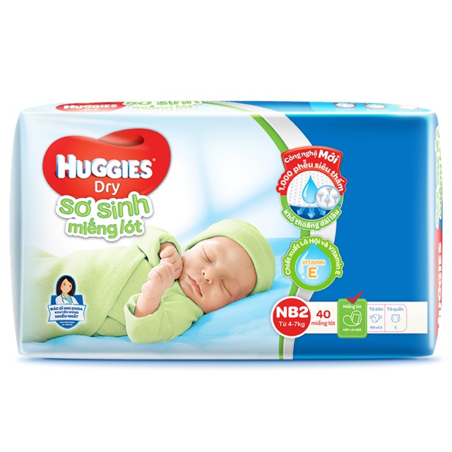 Miếng lót Huggies newborn 2 dành cho bé sơ sinh 40 miếng