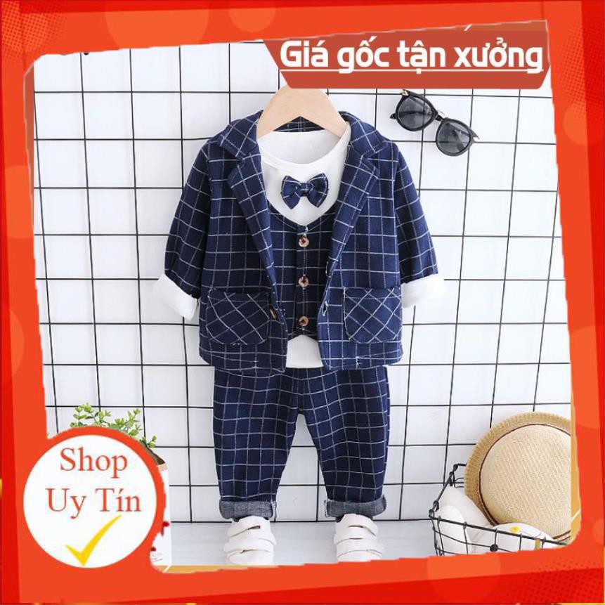 Thời Trang Set Bộ Vest Áo Giả Gile Cho Bé Trai từ 0-4 tuổi