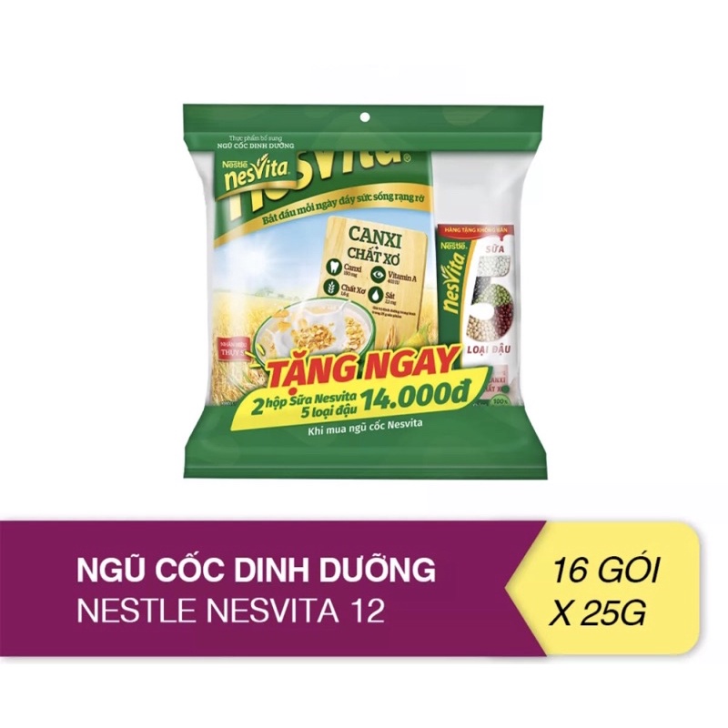 [Tặng 2hộp sữa]Bịch 16 gói Ngũ Cốc Nestle Nesvita 25g