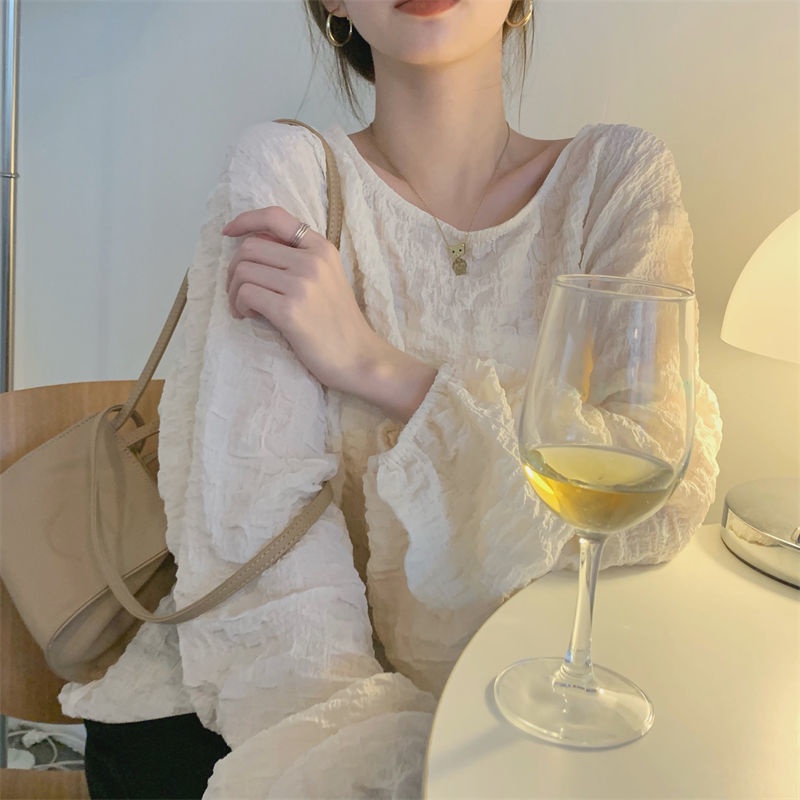 Áo kiểu tay phồng mỏng mềm mại thiết kế thanh lịch cho nữ