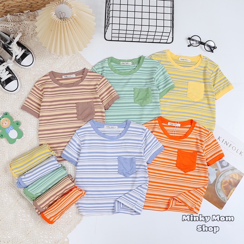 Bộ Cộc Tay Thun Lạnh Sọc Visco Minky Mom Cho Be Trai Bé Gái ( 8-28kg) - Minkymomshop Ms021