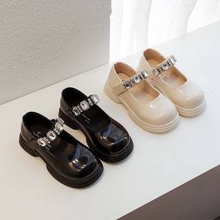 Korean style girls' leather shoes rhinestone chain Mary Jane 2022 autumn new student Princess small black leather shoes ultra light bottom