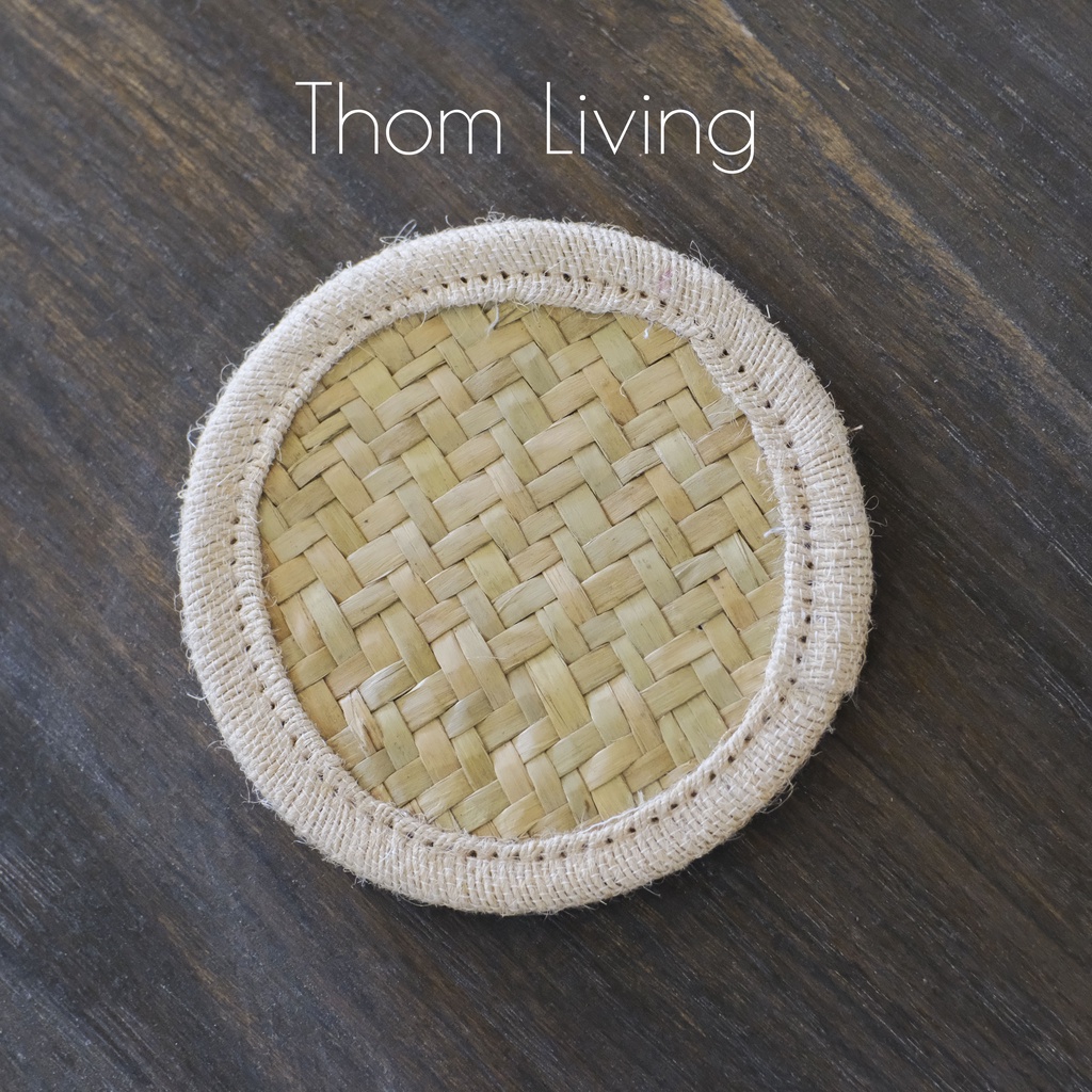 Lót ly cỏ bàng viền vải bố đường kính 10cm - thấm hút nước tốt giữ bàn khô ráo