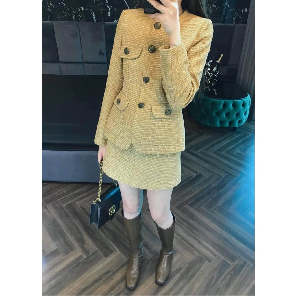 Áo Khoác Dạ Thiết Kế NKN Tweed Amina Yellow - Thời Trang Thiết Kế Cao Cấp