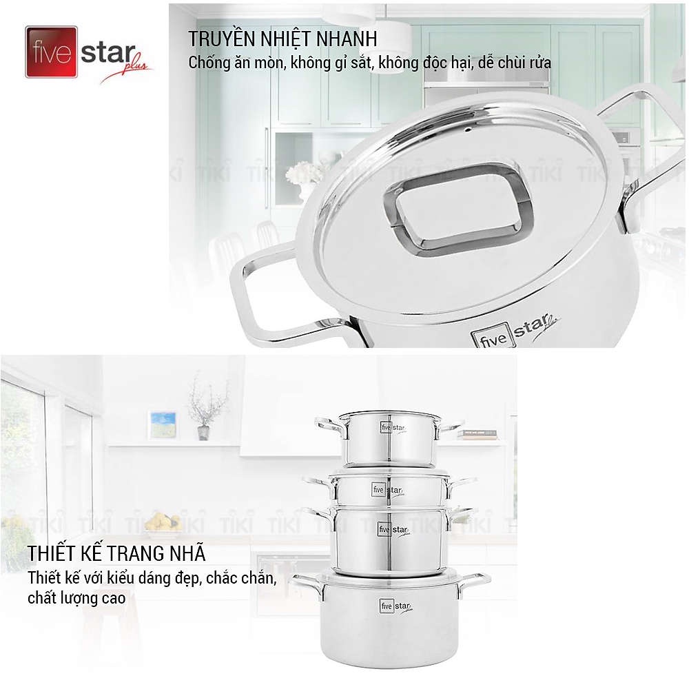 Bộ nồi Inox 304 thân đúc đáy liền 7 món Fivestar FPB4005  - hàng chính hãng, bảo hành 25 năm