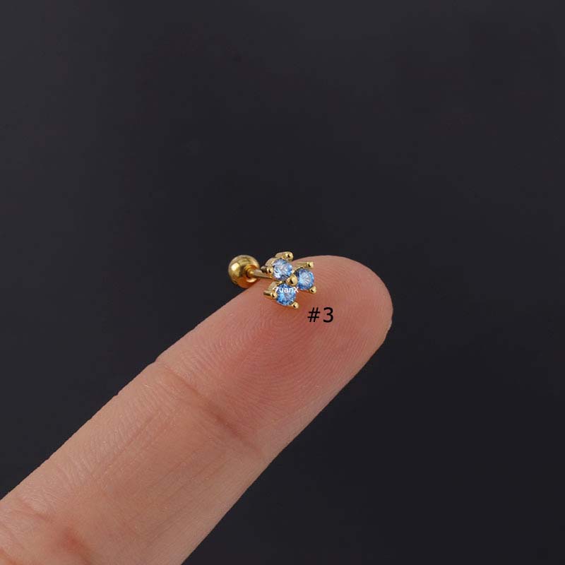 Khuyên tai dạng hạt bằng thép không gỉ đính đá zircon 20g nhiều màu thời trang
