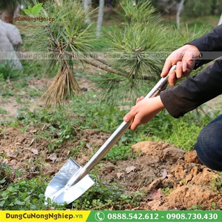 Xẻng làm vườn bằng Inox 60cm bền sạch không gỉ sét dày nặng chắc chắn
