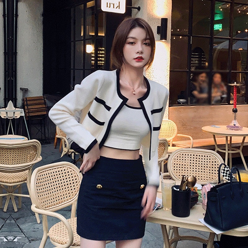 Áo cardigan dệt kim màu tương phản thời trang Hàn Quốc