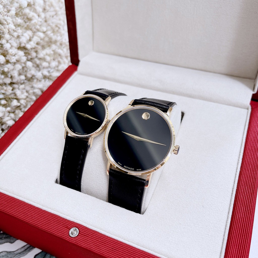 Đồng hồ đôi nam nữ Movado Classic Gold Dial Black