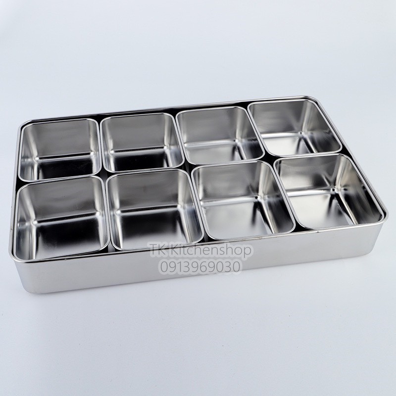 Khay gia vị inox có nắp 2/3/4/6/8 ngăn, khay đựng gia vị nhiều ngăn có nắp đậy hàng inox dày dày dặn (thìa không đi kèm)