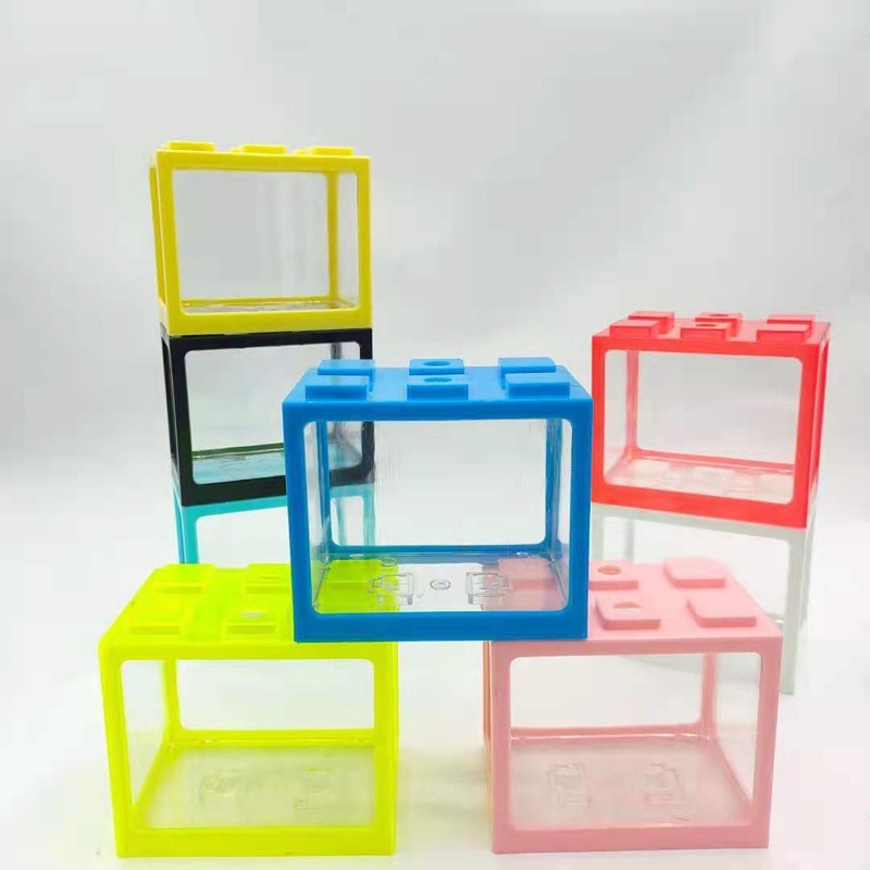 Hồ Cá Nhựa Mini Hình Khối Ghép Kèm Đèn trang trí tiểu cảnh terrarium - Tiểu cảnh thuỷ sinh