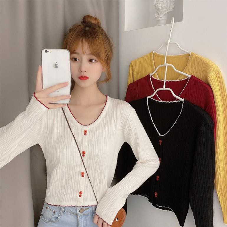 ÁO THUN TAY DÀI CỔ TIM FOM CROPTOP BODY KÈM NÚT (THUN COTTON TICI) . '