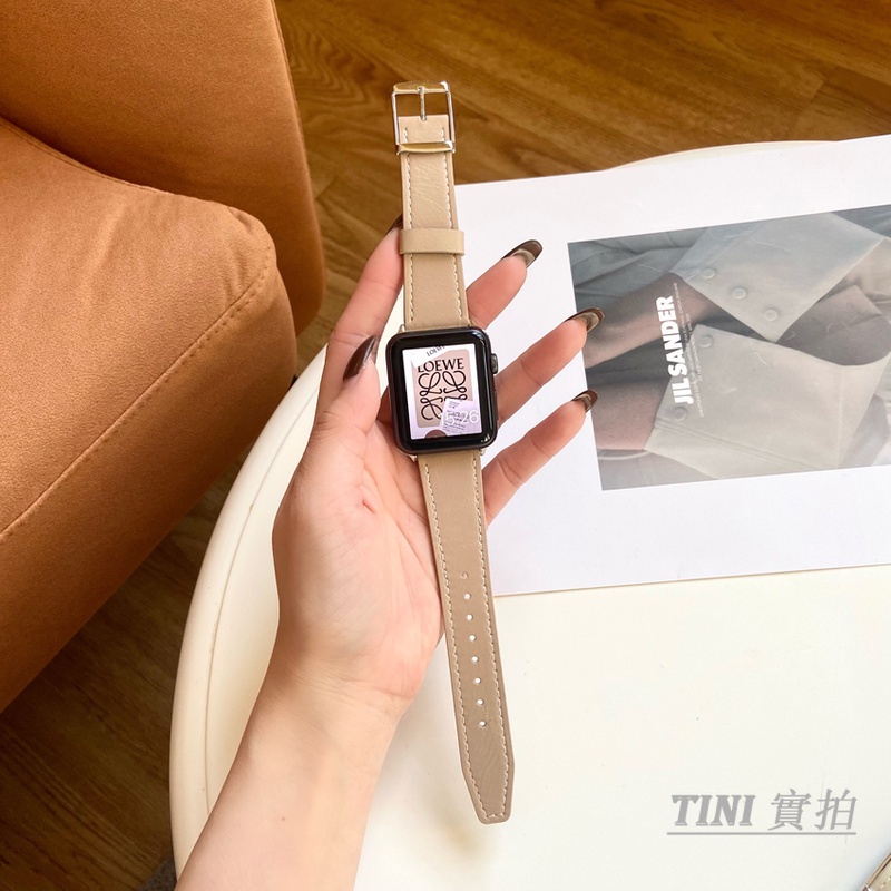 Dây Đeo Bằng Da Thật Có Khóa Vuông Cho Đồng Hồ Thông Minh Apple Watch Series 7 SE 6 5 4 3 2 38mm 40mm 41mm 42mm 44mm 45mm