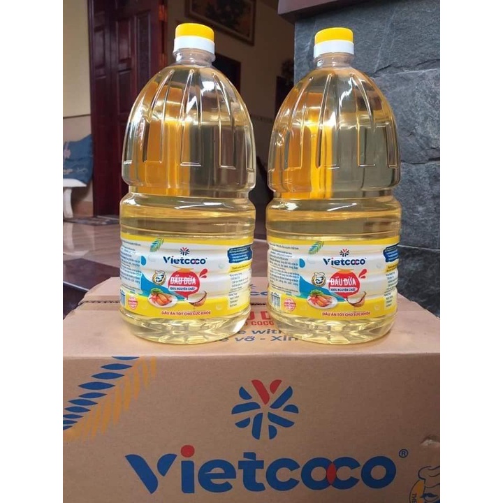 Dầu dừa nguyên chất tinh luyện hãng Vietcoco dùng để chiên rán nấu ăn dầu ăn tốt cho sức khỏe 2 lít