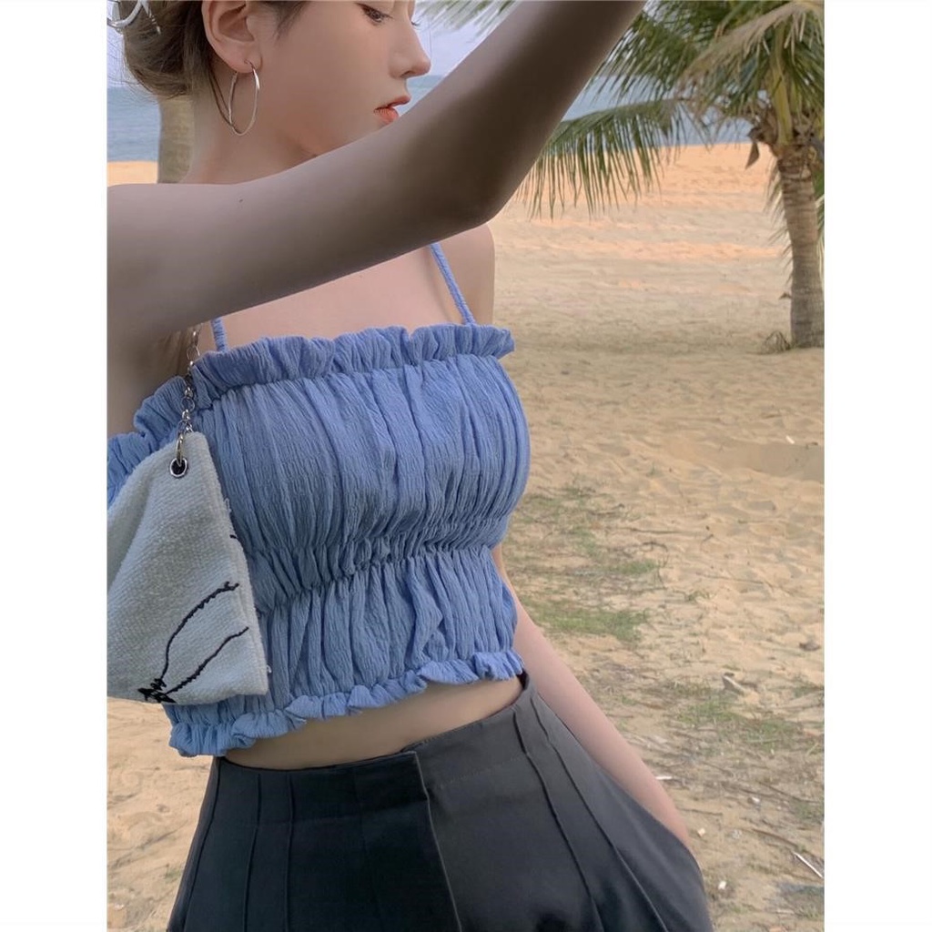 Áo 2 dây croptop chun nhún dễ thương Áo croptop 3 màu siêu xinh