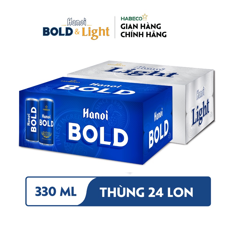 HỎA TỐC HÀ NỘI - COMBO 2 Thùng 24 lon Bia Hanoi BOLD &amp; Light –  HABECO (330ml/lon)