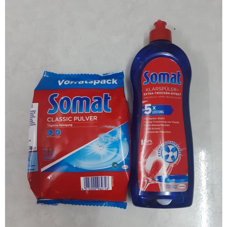 Combo bột rửa chén Somat 1kg2 và nước làm bóng Somat lớn 750ml