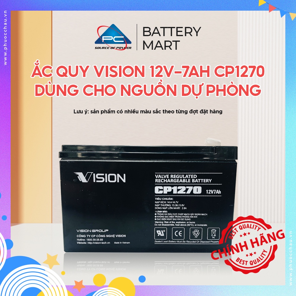 Ắc Quy Vision 12V-7Ah CP1270 - Chuyên Dùng Cho Nguồn Dự Phòng UPS,