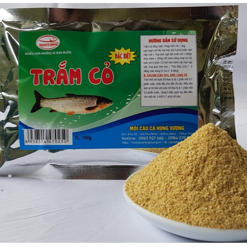 Mồi câu cá trắm cỏ loại đặc biệt 150gr chuyên câu cá trắm cỏ, trắm trắng + mồi câu cá hùng vương